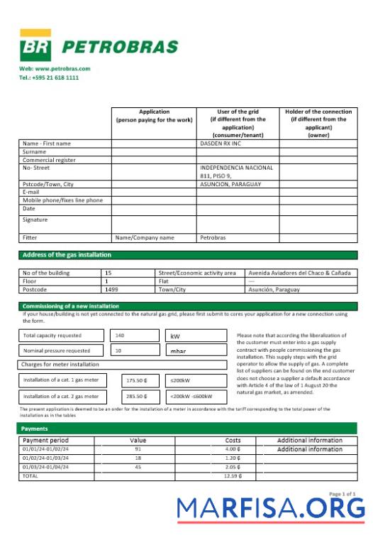 Printable Paraguay Petrobras Paraguay Operations and Logistics gas company business utility bill template in Word and PDF formats